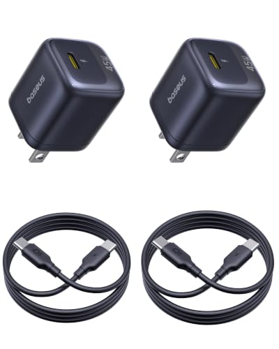 Image of Baseus 45W USB C Charger Block, 2 Pack Super Fast Charger with USB-C Cable for iPhone 16 /15 Series, iPad, Galaxy S24 Ultra and More Series