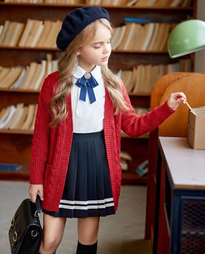 Image of Arshiner Girls Open Front Cardigan Long Sleeve Casual Kids Fall Clothes Solid Thick Chunky Sweater Coat with Pockets