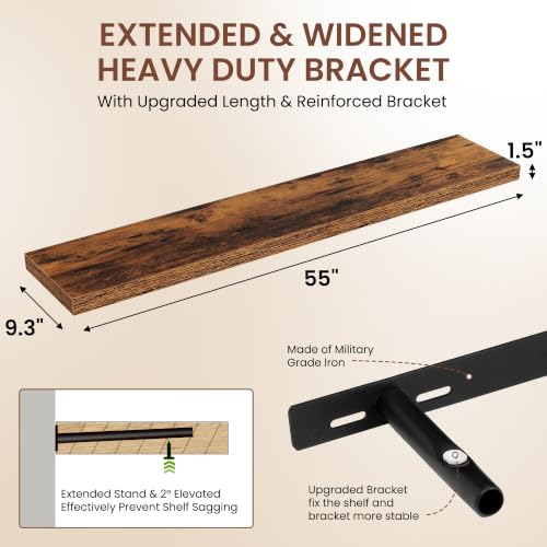 Image of Dreamland 55 Inches Floating Shelves for Wall,9.3 inch Deep Long Floating Shelves Set of 1,Large Display & Storage Shelf,Wall Shelf for Bathroom Bedroom Living Room Kitchen Office,Rustic Brown