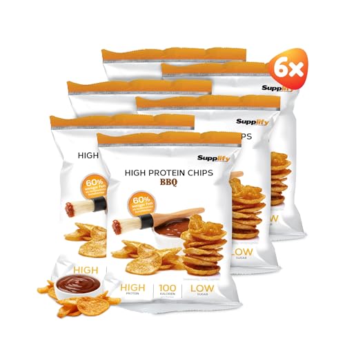 Supplify 6 X 50 G High Protein Chips (Gusto Bbq), Chips Proteiche Low-Carb Per Perdita Di Peso, Chips Proteiche A Basso Contenuto Calorico, Snack Fitn