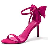 Coutgo Womens Ankle Strap High Heels Open Toe Stiletto Bow Tie Knot Heeled Sandals Fashion Wedding Dress Pump Shoes Rosy Red 8