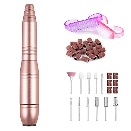 Portable Electric Nail Drill Machine Professional 20000 RPM Manicure Pedicure Nail File Drill Kit Set with Sanding Bands and Brushes for Acrylic Gel Nails(Gold)