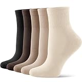 CS CELERSPORT 5 Pairs Mini Crew Ankle Socks Cushioned Running Casual Socks for Women and Men,Brown,Medium