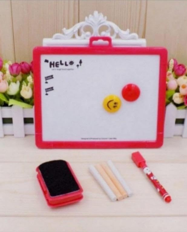 SHAKTISM Plastic White and Black Two in One Slate with Chalk, Marker, Eraser, for Kids Creative Learning Board for Toddlers, 2-Sided, with Markers & Magnet Random Colour Dispatch - (2in1Sate-1pc) 1