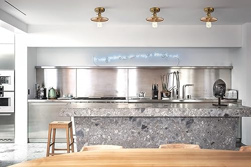 Image of Phansthy Ceiling Light Fitting E26 Vintage Metal Shade Hanging Semi Flush Mount Pendant Lamp, Industrial Edison Ceiling Light Fixtures for Kitchen Bedroom Hallway Loft (Flat Metal Shade -Antique)