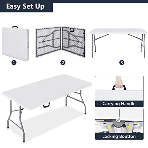 Abccamping 5Ft Plastic Folding Table, Indoor Outdoor Heavy Duty Fold-In-Half Picnic Camping Table, 60 X 30Inches #TOP3
