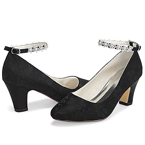 JIAJIA 62311A Women's Bridal Shoes Closed Toe 2.7" Chunky Heel Lace Satin Pumps Satin Flower Wedding Shoes3