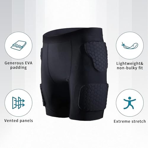 Mens Football Girdle 5-Pads Padded Compression Shorts Hip Thigh Protector Girdle Football Pants for Baseball,Football,Basketball