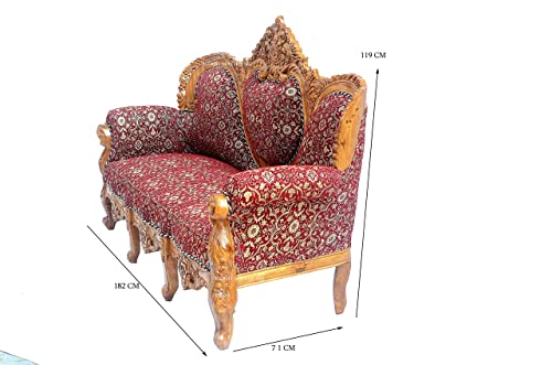 Image of Luxury Wooden Teakwwood Five Seater Sofa Set for Living Room (Honey Brown) Solid Wood Outdoor Chair 5 Seater Sofa | (25)