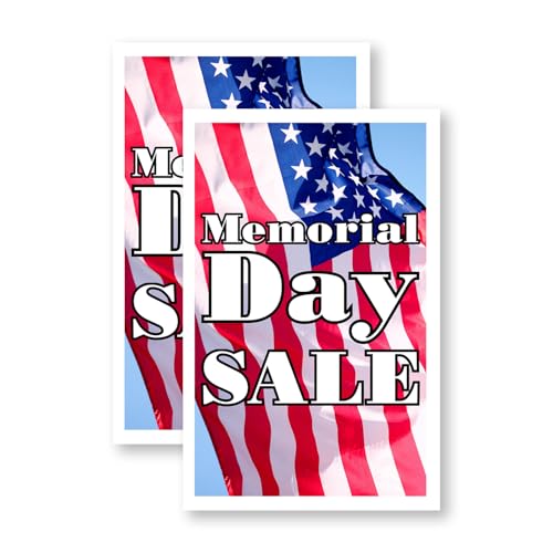 Memorial Day Sale (2-Pack) 24 Inch x 36 Inch Vinyl Decals | Sign Insert Peel & Stick Decals Stickers Window Signs | Patriotic Promotions, Retail Discounts, Event Marketing | Made in USA