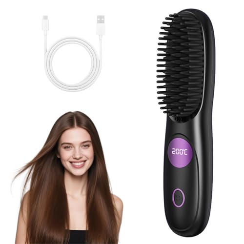Cepillo Alisador Ador Pelo,Plancha de Pelo,Cepillo Alisador De Pelo,Plancha de Viaje,Cepillo Alisador Pelo,Planchas Sin Cable,3 Ajustes de Calor,para el Trabajo,Viajes,Acampadas y Uso Doméstico