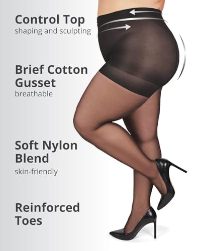 Image of MeMoi Plus Size Curvy Control Top Pantyhose for Women, Comfortable Sheer Pantyhose, Lightweight Womens Stockings, Sizes 1X-QP