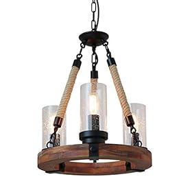Giluta Wooden Ring Hemp Rope Chandelier Retro Farmhouse Pendant Lighting Round Wagon Wheel Light Fixtures 3 Lights with… 41QFviRs6FL. SS280