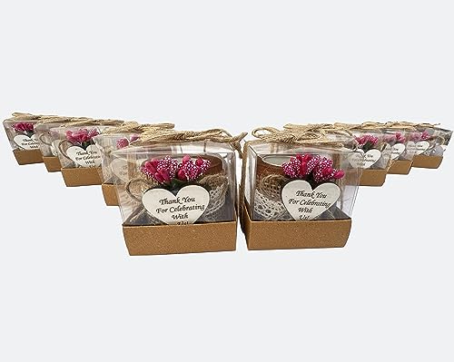 wedding favor, Pack of 10 Wood Tealight Candle Holder, Bridal Shower, Thank You Gifts, Wedding Party Favors for Guests, Wooden Cylinder Candle Holders for Table Centerpiece (DARK BROWN- RED FLOWERS) - Image 4