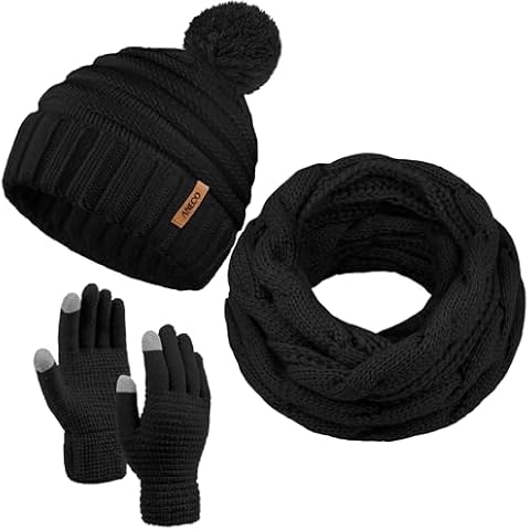 Aneco Winter Warm Knitted Scarf Beanie Hat and Gloves Set Men & Women's Soft Stretch Hat Scarf and Mitten Set Cover