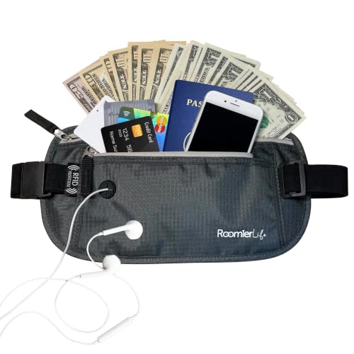 Image of RFID Blocking Passport Holder Travel Pouch for Men & Women - Hidden Money Belt with Anti-Theft Locking Zipper, Slim Waterproof Waist Wallet for Cash, Credit Cards, Passport & Travel Documents, Grey