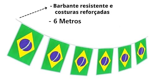 Bandeirinhas Brasil Oficial Poliéster 6 Metros - Decoração Copa Do Mundo Cordão Reforçado