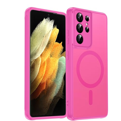 Coque S21 Ultra magnétique antichoc et fine avec un toucher soyeux rose rouge