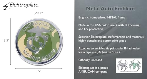 Image of Elektroplate Officially Licensed United States Marine Corps Camouflage All Metal Chrome Emblem for Cars, Trucks, and All Auto | Universal Fit at 3.5 inch x 3.5 inch | Weatherproof