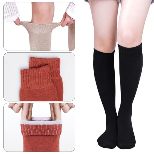 Warm Knee High Socks for Women Christmas Gift Thermal Cotton Socks For Girl Stylish Design Fun (4 Pairs)2