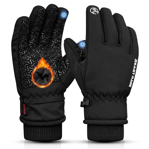 BEAST RAGE Waterproof Winter Gloves for Men Women -10 Coldproof Touchscreen Ski Gloves Windproof Anti-Slip Warm Thermal Gloves Cold Weather Ski Gloves for Cycling Running Riding Skiing (BLACK L)