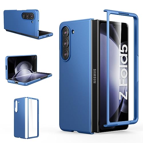 Coque Samsung Galaxy Z Fold 5 Foluu avec protection écran intégrée bleu mat