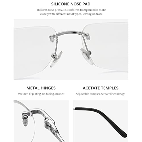Image of HEPIDEM Vintage Style Rimless Rectangular Metal Eyeglasses for Men,New Frameless Square Optical Glasses Frame