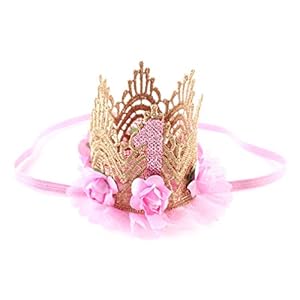 Amosfun Baby verjaardag kroon hoofdband eerste verjaardag roos bloem tiara decoratieve 1e verjaardag kant hoofdtooi foto…