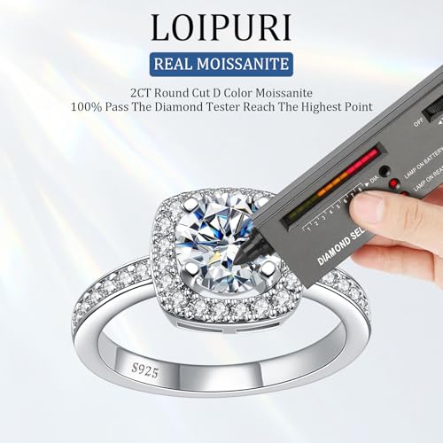 LOIPURI Halo Moissanite Promise Rings for Her, 2CT Round Cut D Color VVS1, 925 Sterling Silver Engagement Wedding Anniversary Valentines Promise Gift with Certificate, Size 6 by LOIPURI - Used condition - Image 3