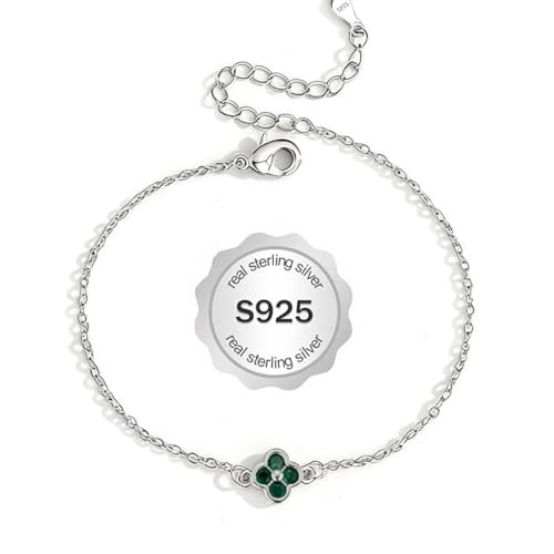 925 Sterling Silver Bracelet for Women – Adjustable Dainty Chain with Four Leaf Clover Pendant, Lucky Jewelry Gift for Birthday, Graduation, Daughter