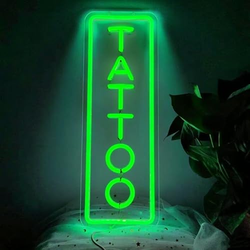 Image of Dimmable Tattoo Neon Sign,LED Reusable Neon Signs,Arylic Tattoo Shop Sign with Dimmer for Tattoo Salon, Studio, Shop Plaque,Tattoo Gifts for Friends,17x6in(Green)