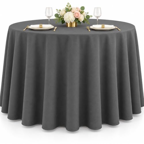 AK TRADING CO. 120-Inch Round Polyester Tablecloth, Made in USA, Wrinkle-Resistant & Flame Retardant Table Cover for Weddings, Banquets & Events - Charcoal