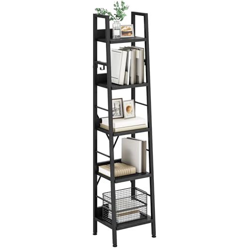 YITAHOME Libreria a 5 Ripiani, Scaffale a Scala Industriale Scaffale per Libri Autoportante Ripiani in Legno e Scaffale per Libri con Struttura in Metallo Scaffale Moderno per Soggiorno, Nero YITAHOME Libreria a 5 Ripiani, Scaffale a Scala Industriale Scaffale per Libri Autoportante Ripiani in Legno e Scaffale per Libri con Struttura in Metallo Scaffale Moderno per Soggiorno, Nero