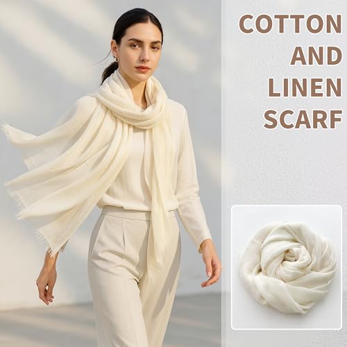 Summer Shawls for Women Lightweight, Large Long Linen Travel Scarf for Beach, Plain Gauze Wrap, 3 Colors4