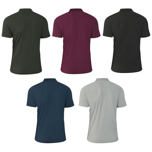 5 Pack Mens Polo Shirt Golf Tennis Collared Sports T-Shirt Casual Athletic Short Sleeve Moisture Wicking3