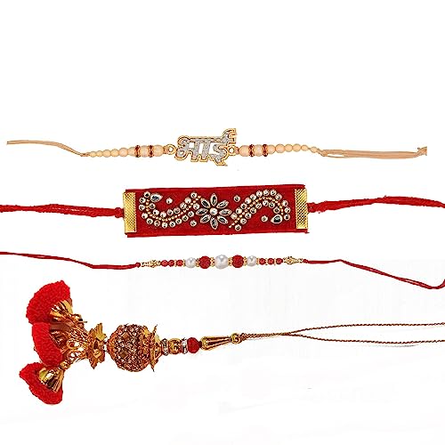 Image of CraftVatika Rakhi Gift Hamper for Brother and Bhabhi Kids with Gift Set, Metal Laxmi Ganesh Idol Showpiece Diya 4 Puja Rakshabandhan Combo Gift 4 Bhai Sister Fancy Rakhi with Gift Hamper (Laxmi Ganesh diya)