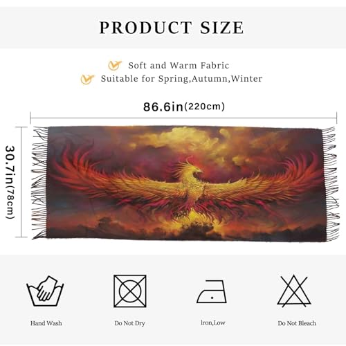 Flame Phoenix Bird Scarf for Women Warm Large Soft Pashmina Shawl Wrap Scarves Mythology Fashion Long Scarf with Tassels Cashmere Feel Scarf Lightweight4