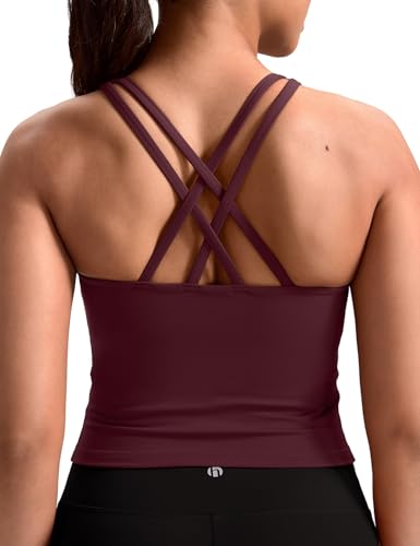 Image of HeyNuts Longline Zeal Bras Medium Impact Wirefree Sports Bras Workout Crop Tank Tops with Removable Pads, A-D Cups