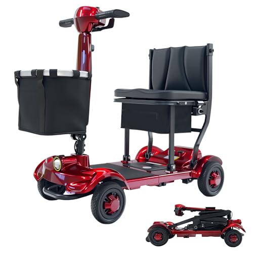 iCAN X-17 Collapsible Folding Mobility Scooter 2026 Model 10ah Removable Lithium Battery 10 Miles Range 17kg Lightweight Dual Storage Bag Compact Travel Scooter for Senior UK Class 2 (Red)