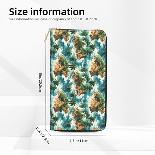 Tropical Hawaiian Island Print Wallet Women, Leather Bifold Multi Card Wallet, Long Purse Women's Wallets2