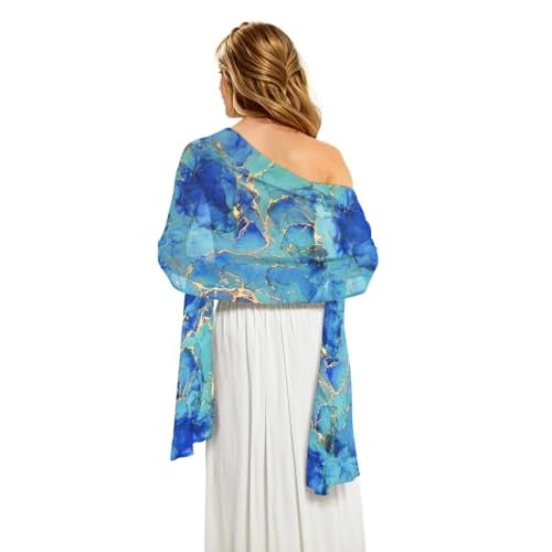 Shawls and Wraps for Evening Dress Chiffon Scarves Soft Wedding Shoal Party Bridal Cover Ups(Gorgeous Blue)