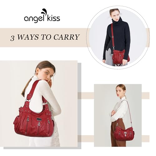 Image of Angel Kiss Large Purses and Handbags for Women Washed Faux Leather Crossbody Hobo Satchel Shoulder Handbag Tote Purse