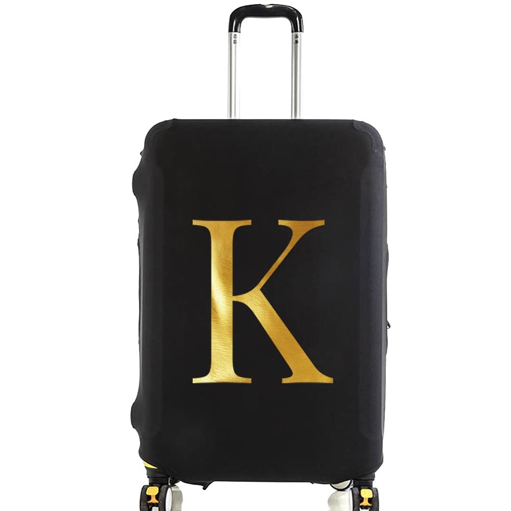 initial letter Printed Design Travel Trolley Case Cover Protector Washable Suitcase Cover Luggage Storage Covers for 18-28 Inch Luggage Cover (Gold K, L (26-28 inch Luggage))