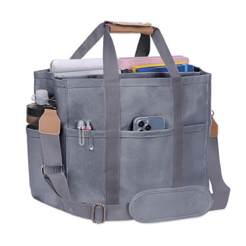 Image of Utility Large Canvas Tote Bag with 13 Pockets Compartments, Multi Crossbody Tote Bag Work Shoulder Bag Travel Bag