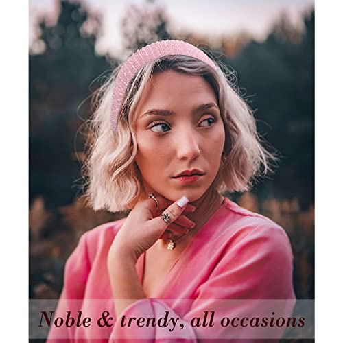 Wecoe Pink Headband Fashion Rhinestone Headband Women Padded Headband Fancy Bling Diamond Sparkle Crystal Beaded Headband Cute Hair Band Homecoming Hair Accessories For Women Girls Birthday Gifts #TOP4