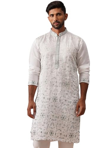 Image of Jompers Men's Silk Blend Embroidered Kurtas (White, M)