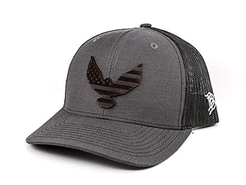 Branded Bills â€˜Midnight Eagle' Leather Patch Hat Curved Trucker - One Size Fits All (Charcoal/Black)