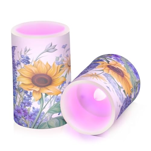 Kigai Sunflowers Flameless Candles with Remote Control and Timer,Battery Operated LED Pillar Candles Adjustable Brightness for Ourdoor Indoor Use,Home Decor,2 Pack