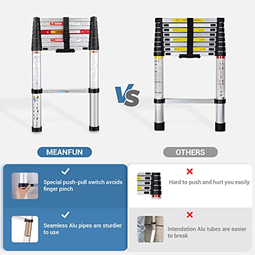 Meanfun 6.5 Ft Aluminum Telescoping Ladder, One-Button Retraction Collapsible Extension Ladder For Homeowners Diys, Portable Telescopic Ladder With Anti-Pinch And Anti-Slip Design, 330 Lb Capacity #TOP6