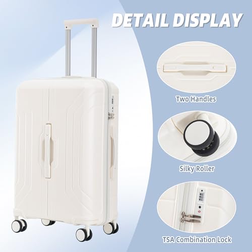 Merax 3 Luggage Sets, Durable Lightweight Hardshell Suitcase Spinner Wheels, White Horizontal Stripe, 20/24/28 Inch2